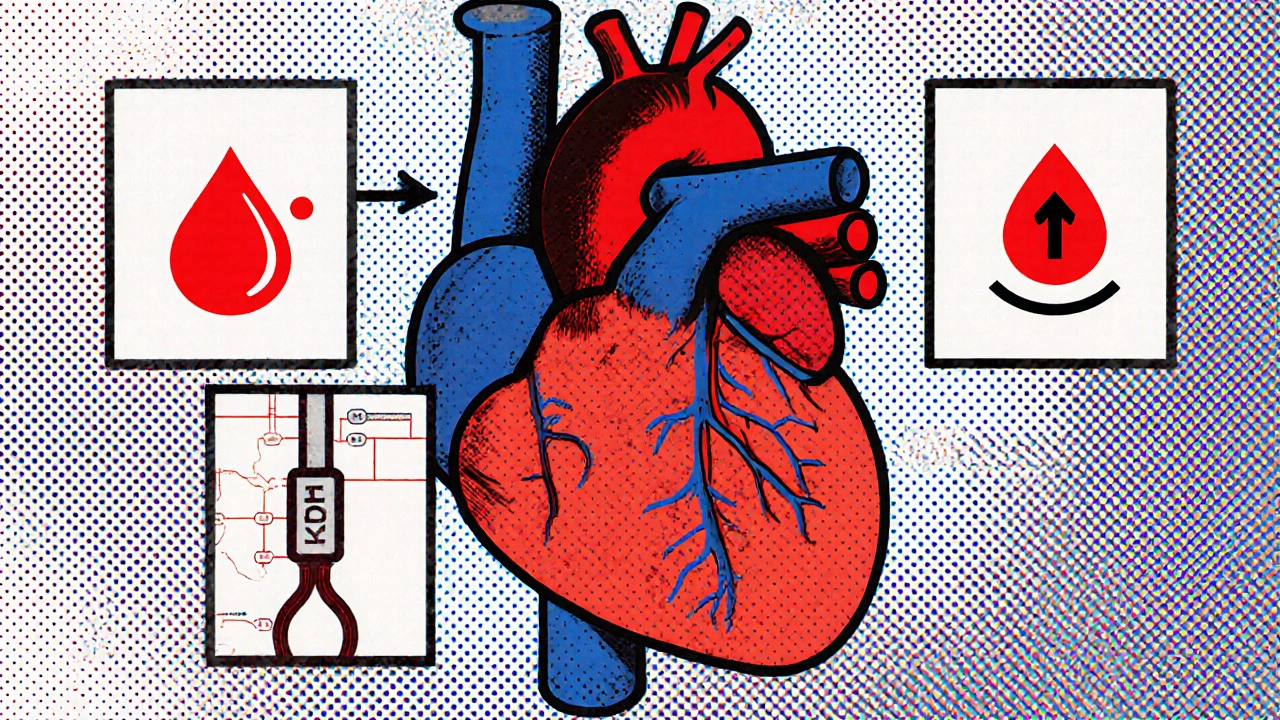 Heart surrounded by icons for clot, high blood pressure, and rising LDL cholesterol.