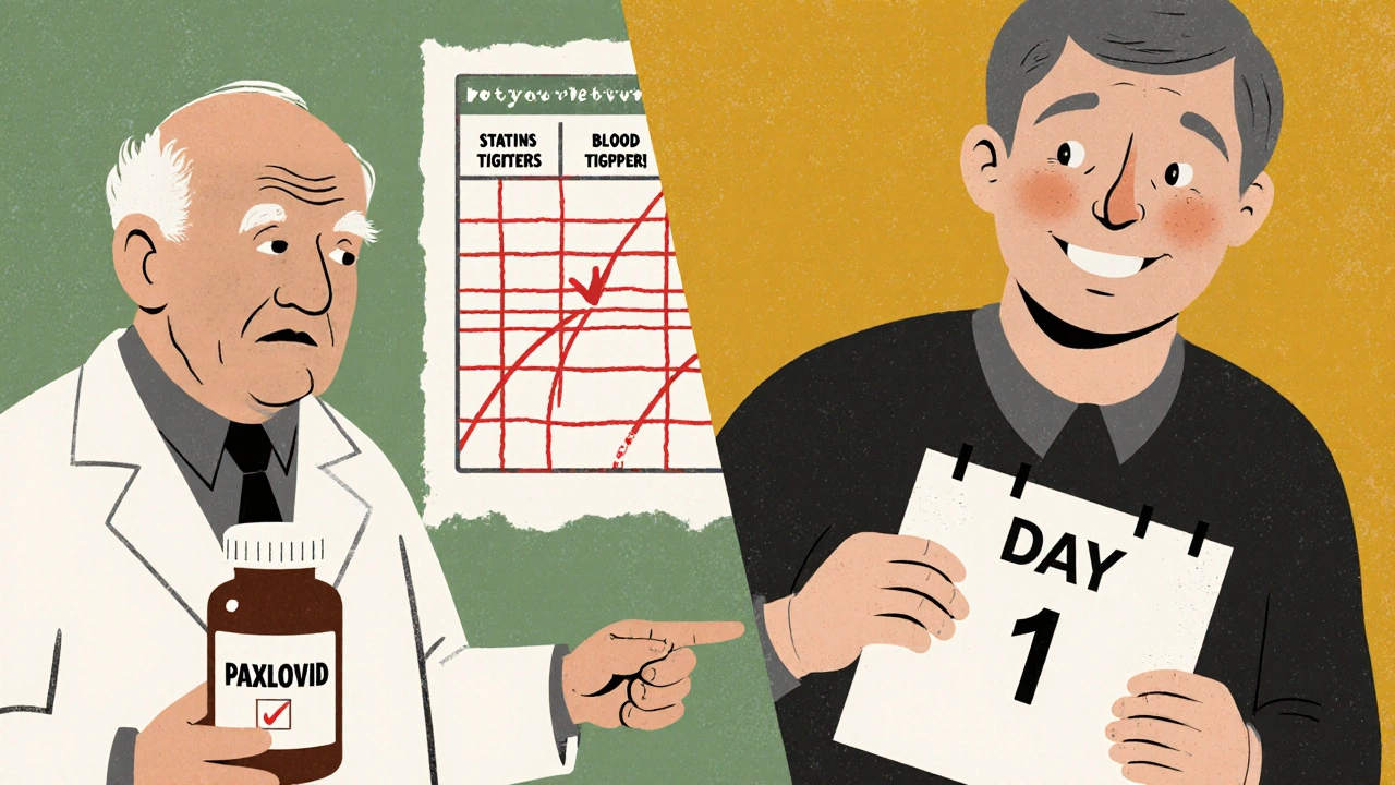 Elderly person receiving antiviral treatment with doctor, showing drug interactions and recovery in vintage medical poster style.