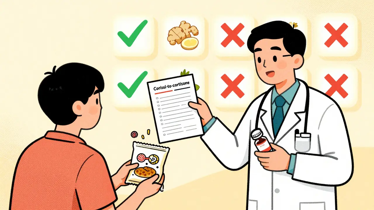 Doctor shows blood test to patient who discarded licorice, holding safe herbal alternative