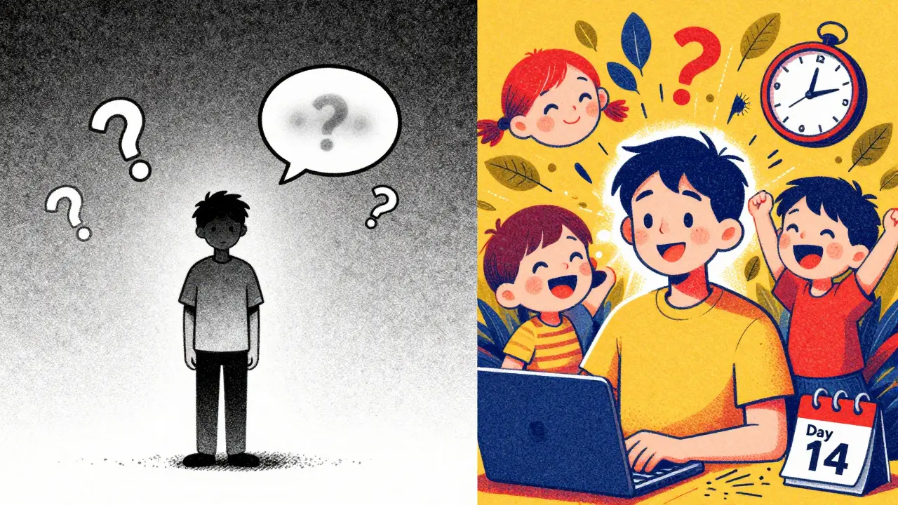 Split scene: silent gray world vs. colorful restored hearing after treatment, with ticking clock and calendar.