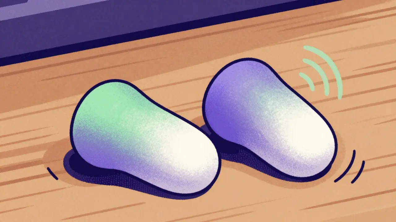 Close-up of specialized music earplugs on a table