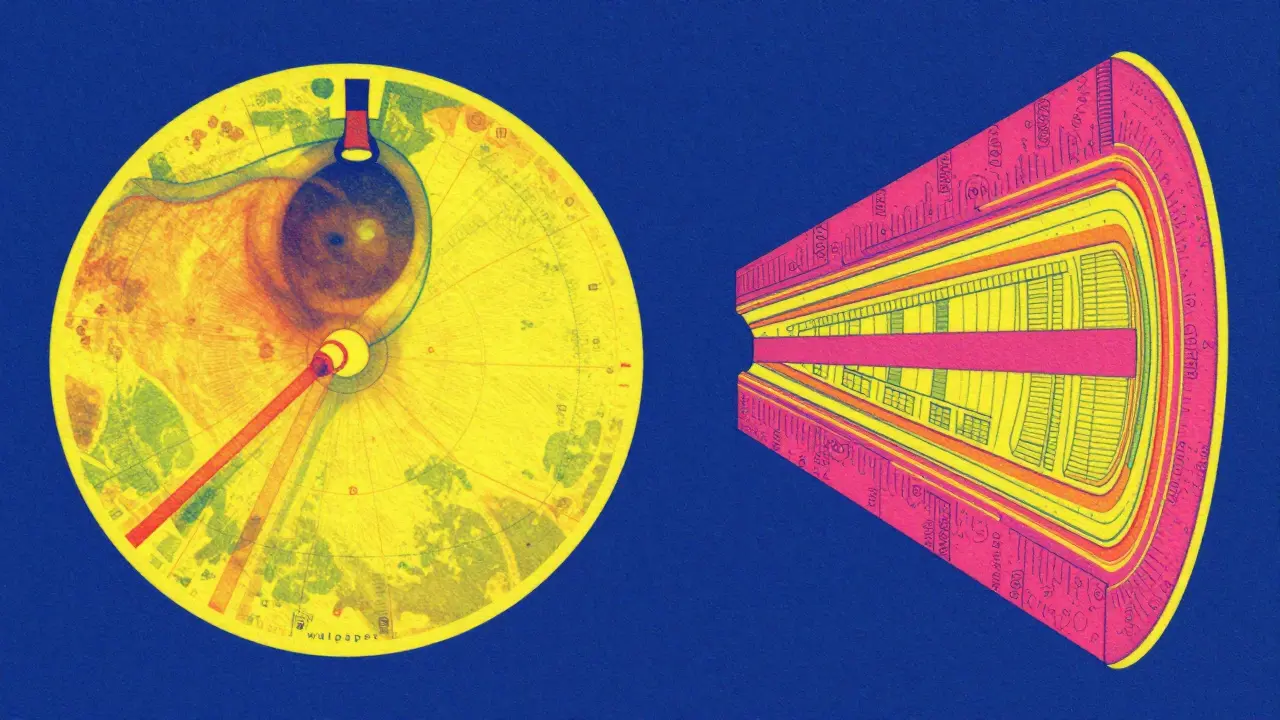 Comparison between a 2D retinal photo and a 3D architectural cross-section scan
