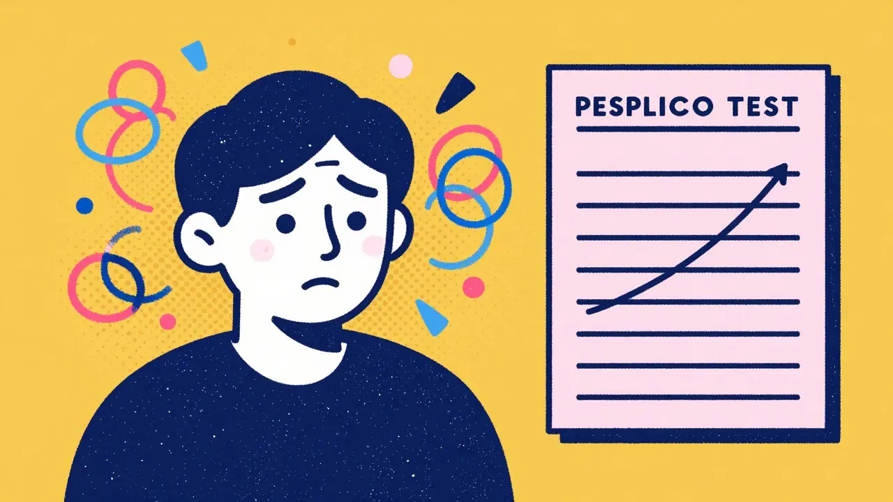 Illustration of the nocebo effect showing psychological stress versus stable clinical results.